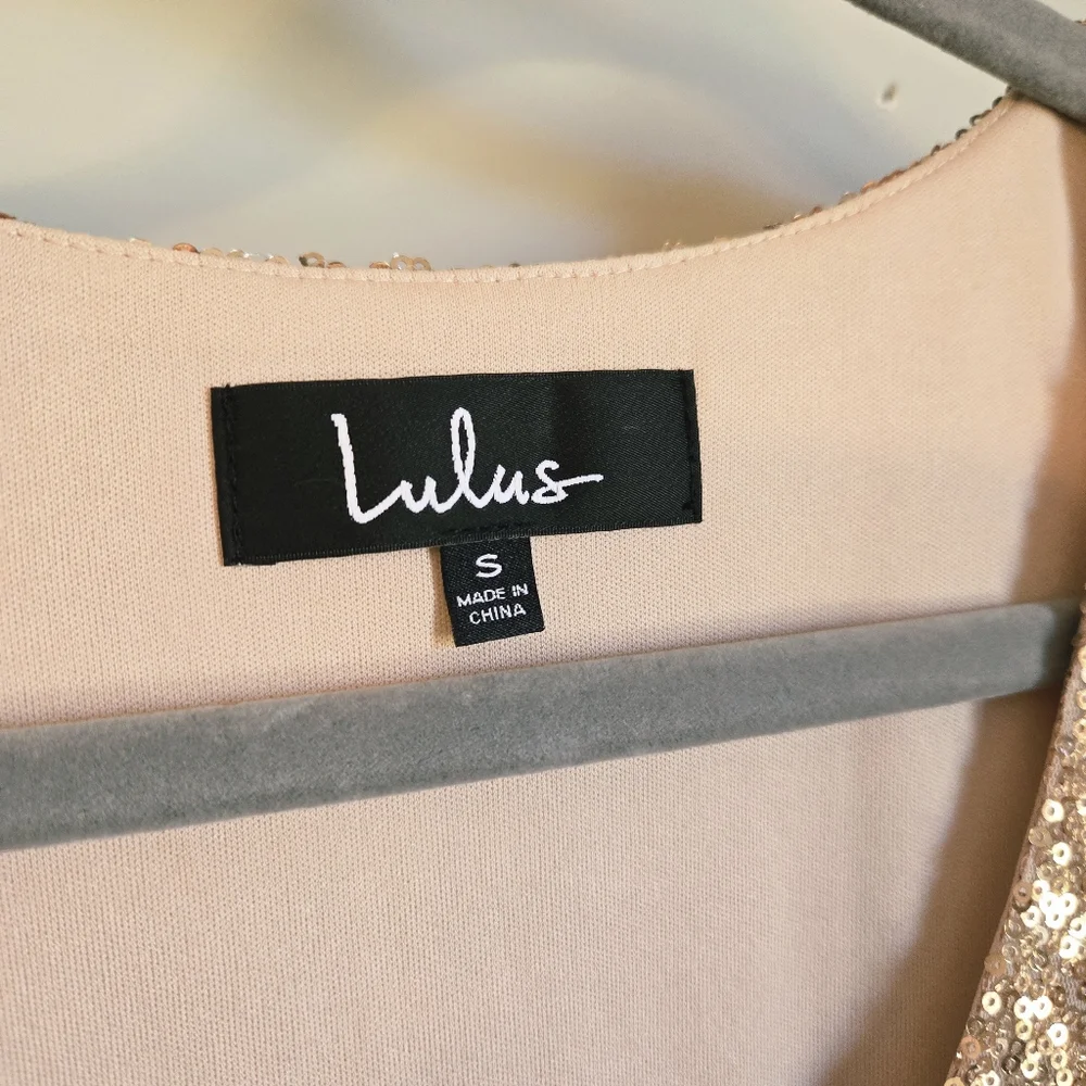 NWT! Lulus Light Up the Night Champagne Sequin Shift Dress Size S Small - Picture 5 of 8